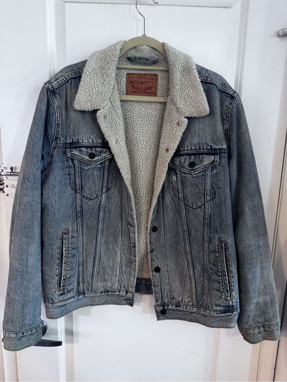 Levi's Light Blue Denim Sherpa Jacket with Cream Lining